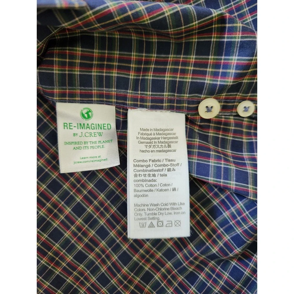 J.Crew Mens Plaid Shirt Button Down Slim Fit Long Sleeve Pocket Cotton Blue Sz L